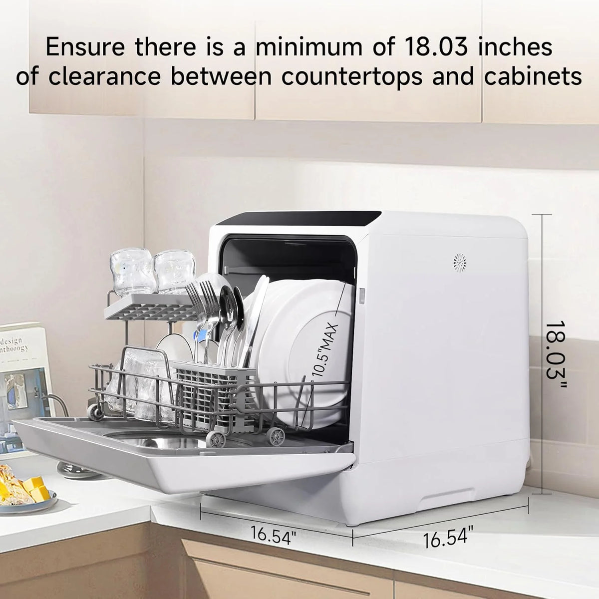Mini countertop dishwasher. Compact dishwasher with drying function. Double spray arms. Portable countertop dishwasher