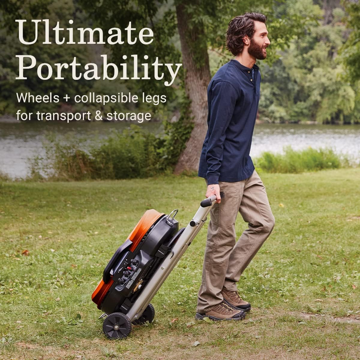 RoadTrip 285 Portable Stand-Up Propane Grill with 3 Adjustable Burners & Instastart Ignition, 20,000 BTUs of Power for Outdoor Cooking, Camping, Tailgating, Grilling, BBQs, & More
