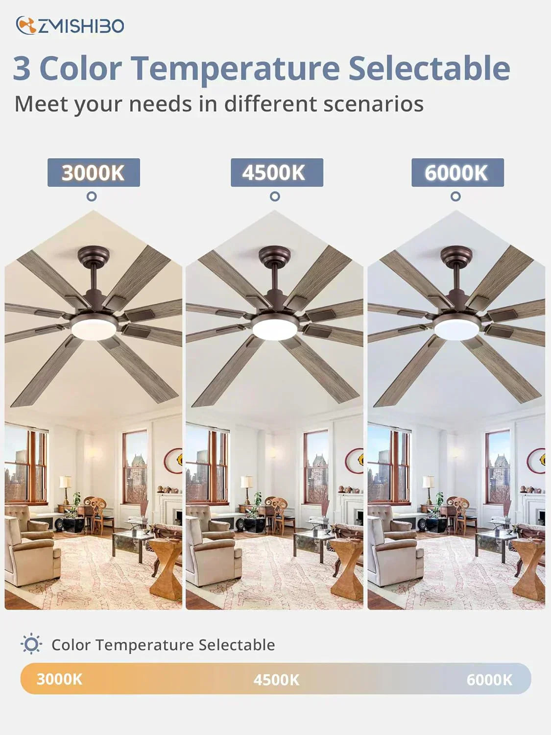 Zmishibo 72-inch large ceiling fan with lighting and remote indoor/outdoor