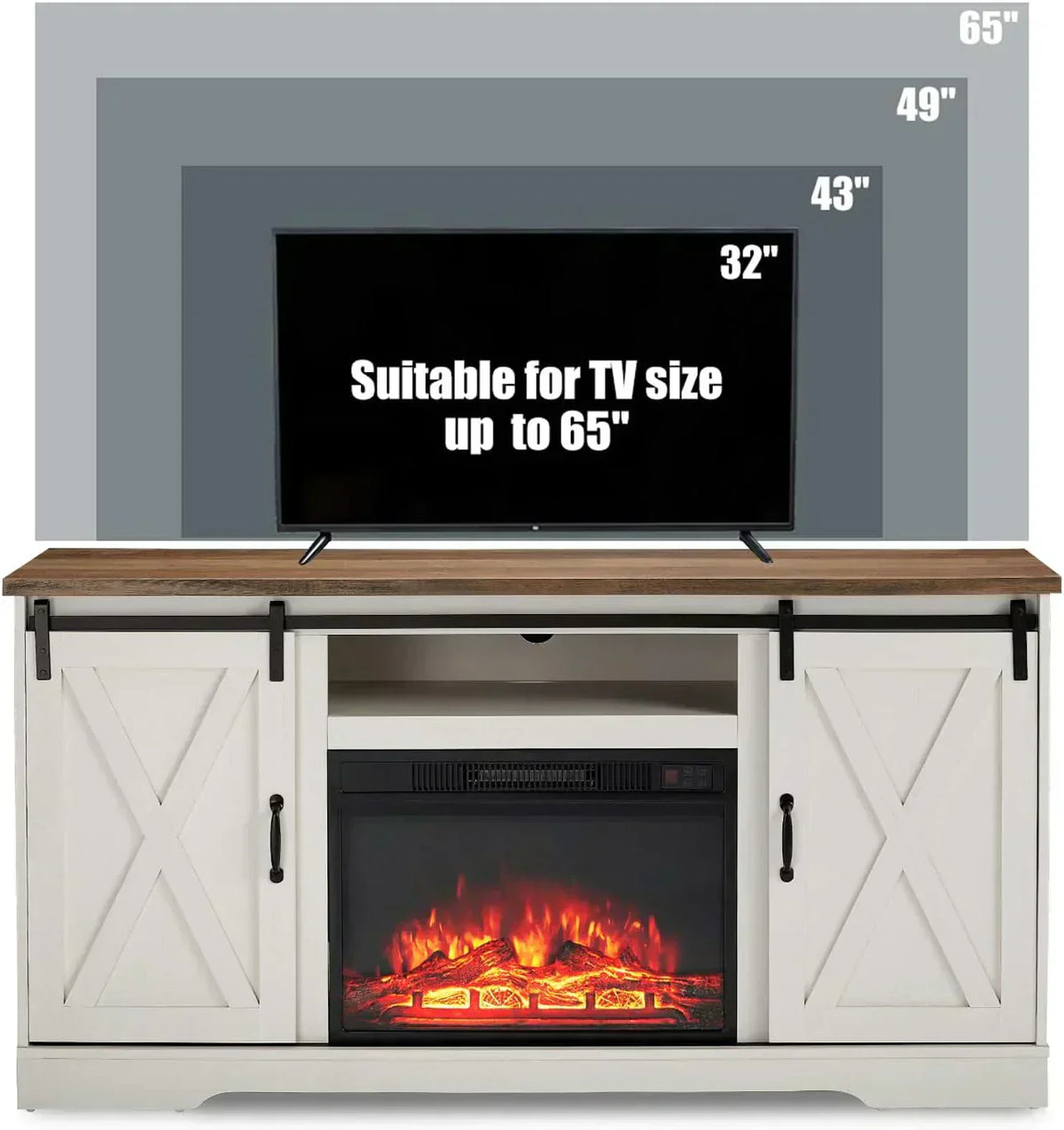 AMERLIFE Fireplace TV Stand with Sliding Barn Door  Farmhouse 63 Fireplace Entertainment Center