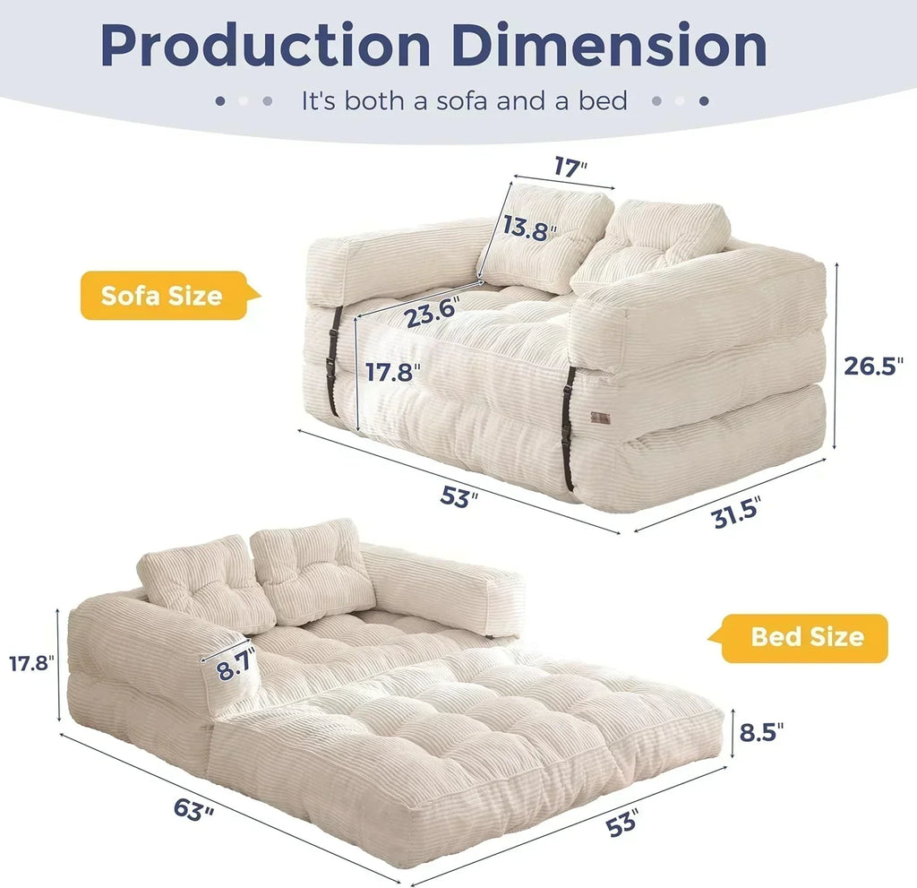 Folding Sofa Bed L-Shaped Convertible Sofa Bed with Armrests and Pillows