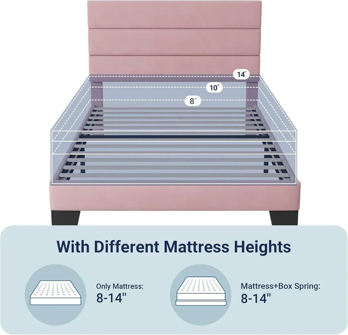 Allewie Queen Size Platform Bed Frame with Fabric Upholstered Headboard Wooden Slats Support