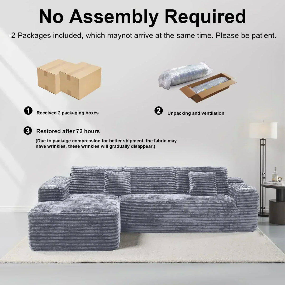 Cloud Sectional Couch with L Shape Chaise Modern Modular Sofa with Deep Seat Built in Cup Holder