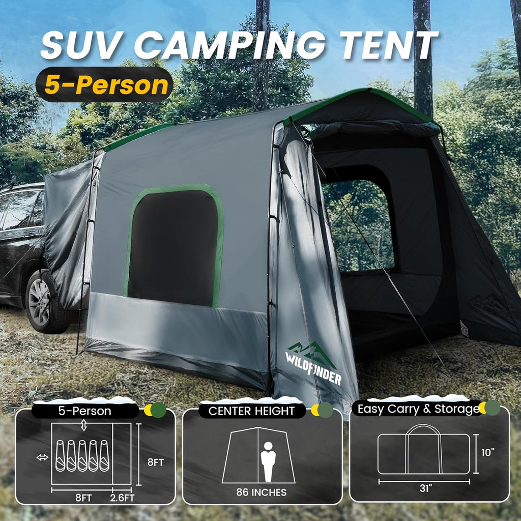 SUV Tent, 5-9 Person Rectangle Car Tent for Family, Waterproof & Windproof for Car Camping, Large Camping Tents with Storage Bag, SUV, Van, Jeep, Pickup 8FT L x 10.6FT W x 7.2FT H