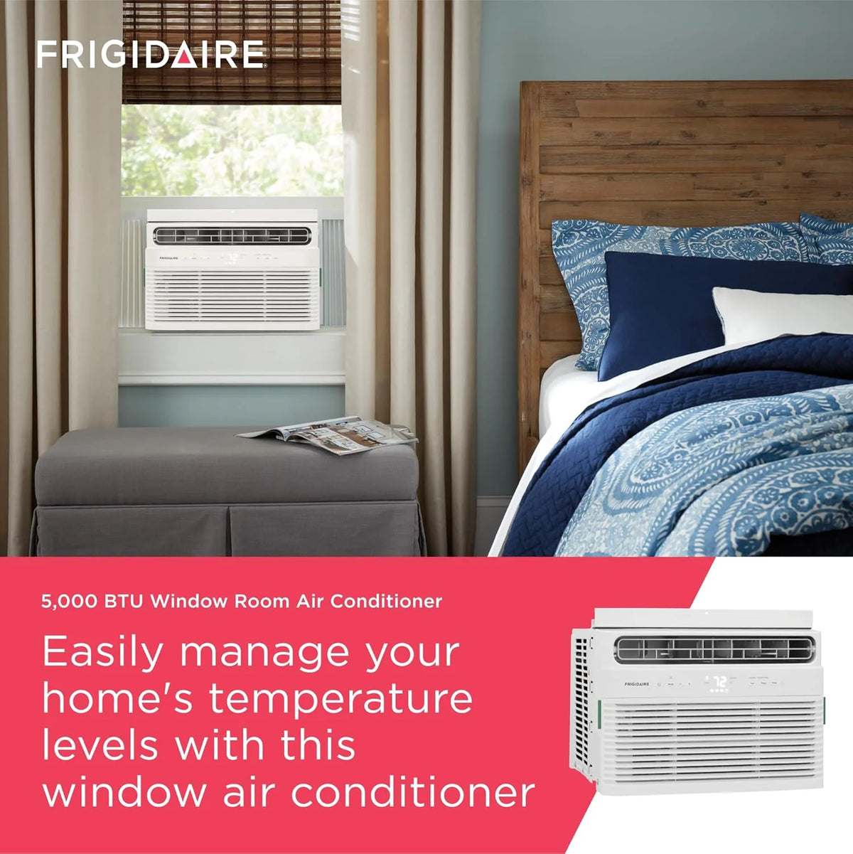 Frigidaire 5,000 BTU Window Air Conditioner with Remote Control, Cools Up to 150 Sq. Ft., Quiet Operation, Eco Mode, 3 Fan Speeds, Auto Restart, White