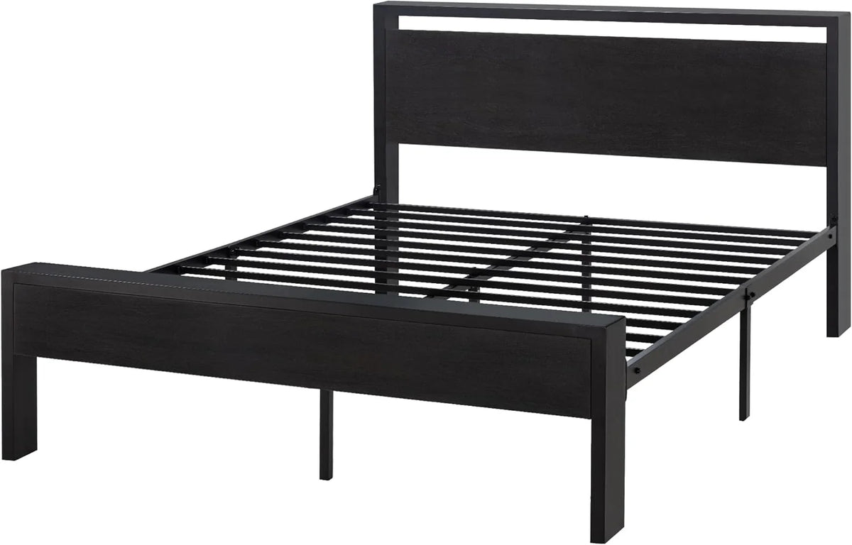 SHA CERLIN 14 Inch Full Size Metal Platform Bed Frame with Wooden Headboard and Footboard