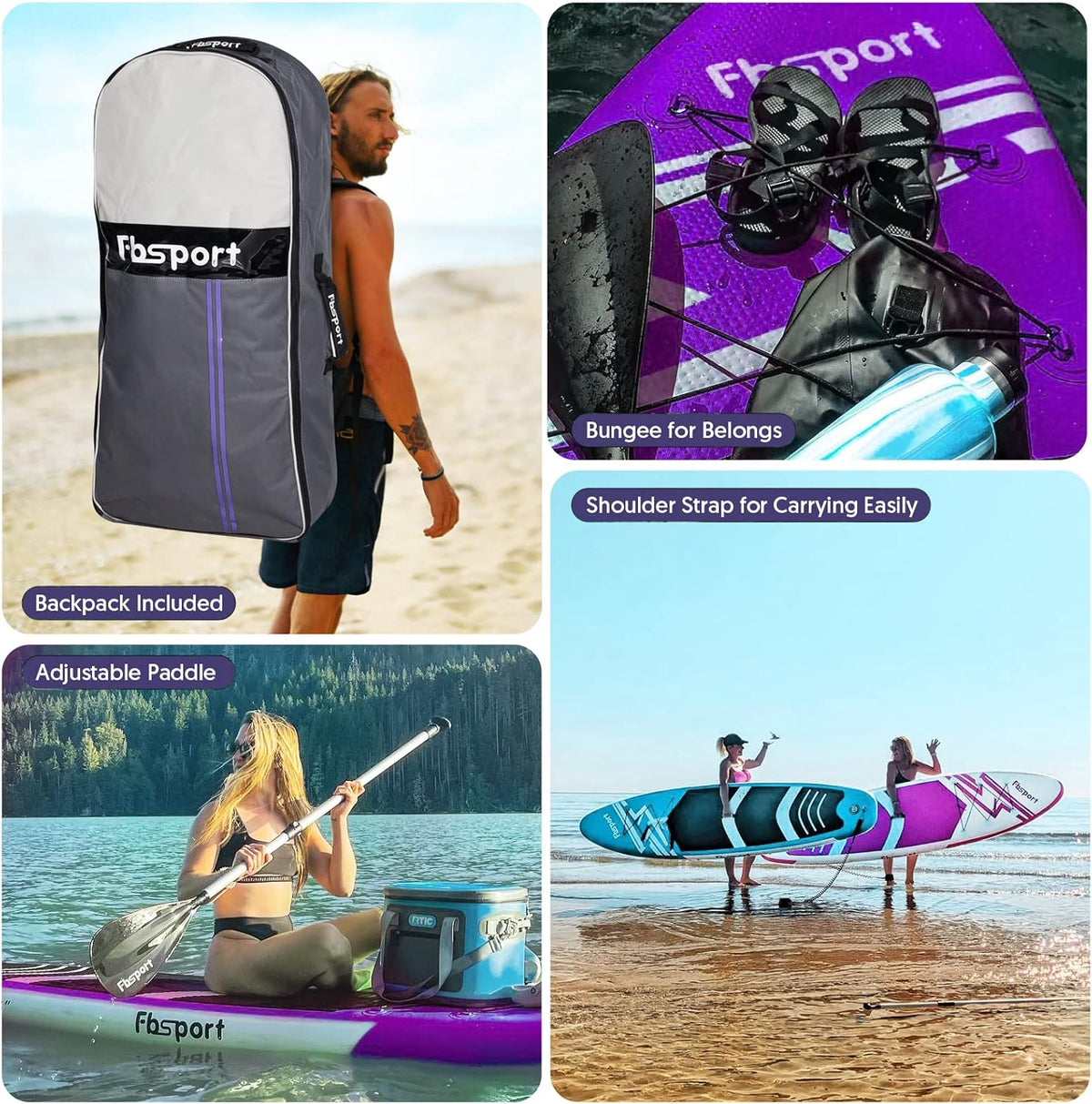 FBSPORT 11' Premium Stand Up Paddle Board, Yoga Board with Durable SUP Accessories & Carry Bag | Wide Stance, Surf Control, Non-Slip Deck, Leash, Paddle and Pump for Youth & Adult