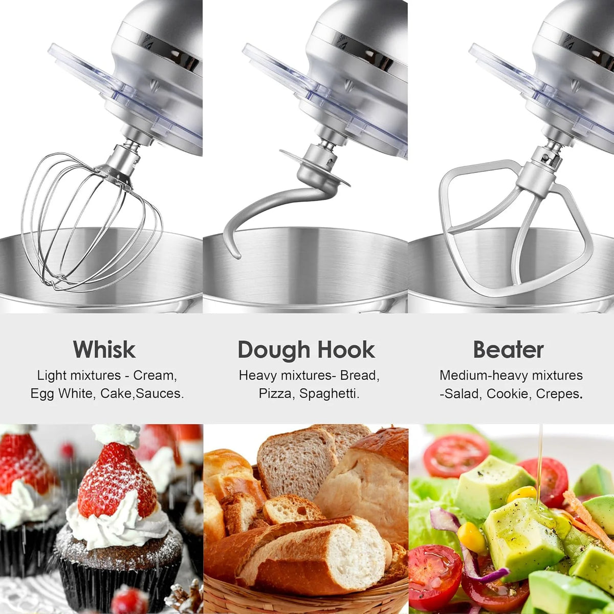 Aucma Stand Mixer,6.5-QT 660W 6-Speed Tilt-Head Food Mixer, Kitchen Electric Mixer with Dough Hook
