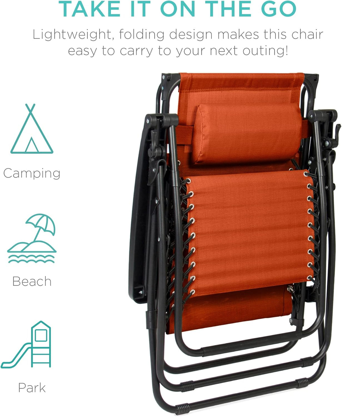 Best Choice Products Folding Zero Gravity Outdoor Recliner Patio Lounge Chair w/Adjustable Canopy Shade, Headrest, Side Accessory Tray, Textilene Mesh - Peacock Blue