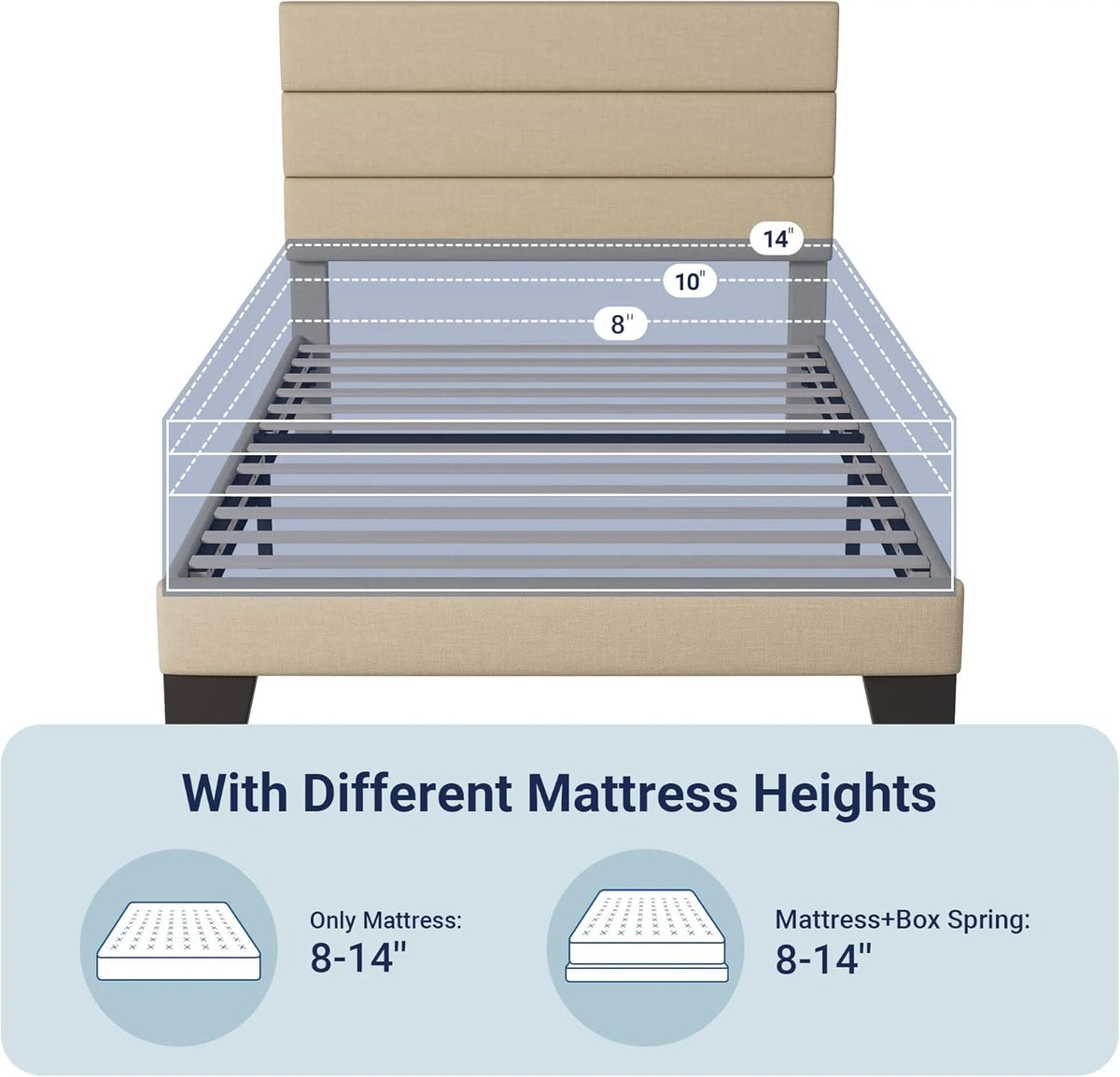 Allewie Queen Size Platform Bed Frame Fabric Upholstered Headboard Wooden Slats Support