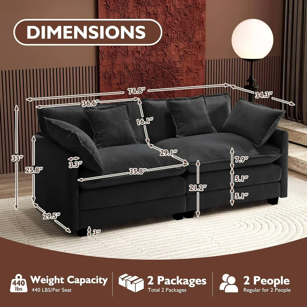 111.4 Inch L Shaped Modern Sofa Modular Cloud Sofa with Ottoman 4 Seater Chenille Deep Seat Sofa