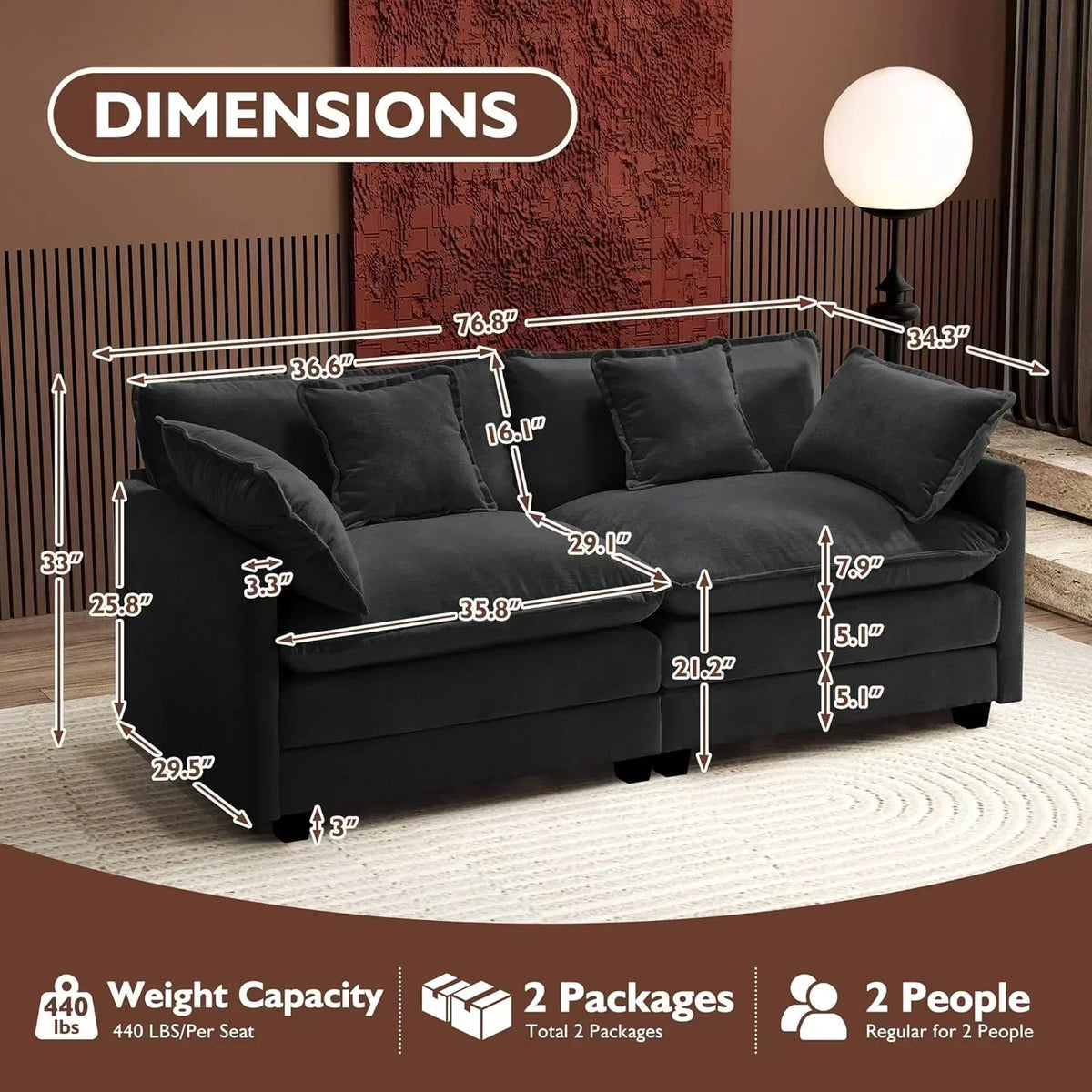111.4 Inch L Shaped Modern Sofa Modular Cloud Sofa with Ottoman 4 Seater Chenille Deep Seat Sofa