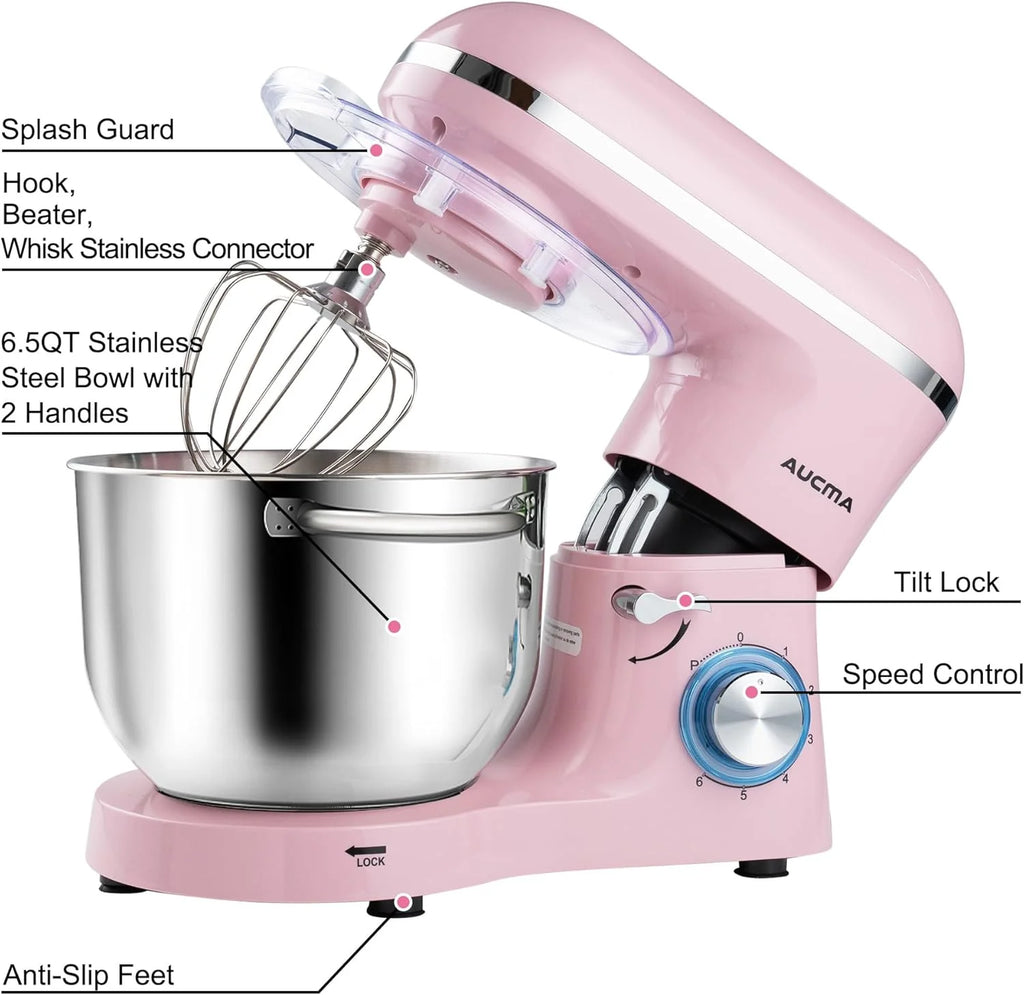 Aucma Stand Mixer,6.5-QT 660W 6-Speed Tilt-Head Food Mixer, Kitchen Electric Mixer with Dough Hook