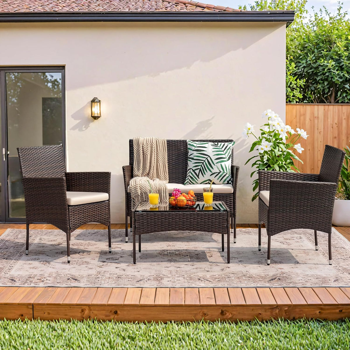Homall 4-piece outdoor patio furniture set rattan chair wicker set