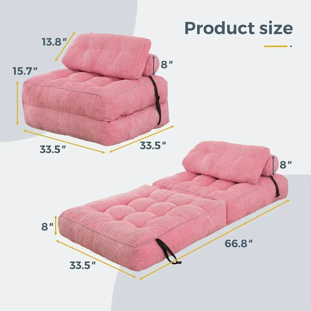 MAXYOYO Folding Sofa Bed Convertible Sleeper Chair with Pillow Foldable Mattress with Back Support