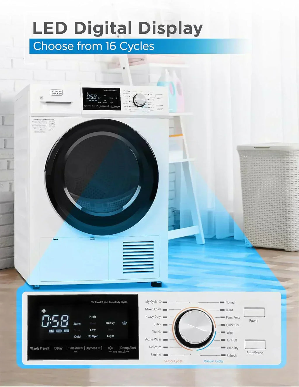 Compact Clothes Dryer 1.5 Cu. Ft. 850W Electric Dryer 120V Vented Dryer Stainless Steel Drum