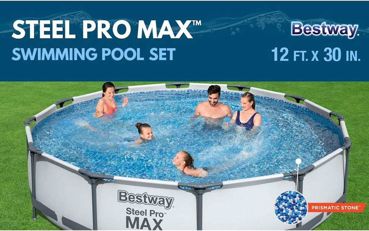Steel Pro MAX 10 Foot x 30 Inch Round Metal Frame Above Ground Outdoor Backyard Swimming Pool Set with 330 GPH Filter Pump