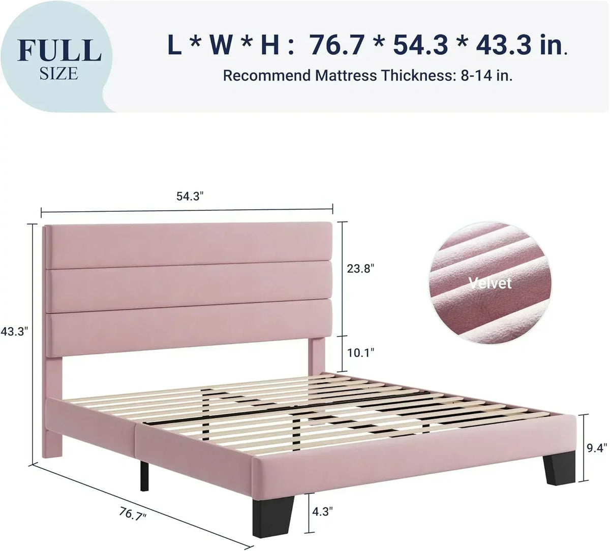 Allewie Queen Size Platform Bed Frame with Fabric Upholstered Headboard Wooden Slats Support