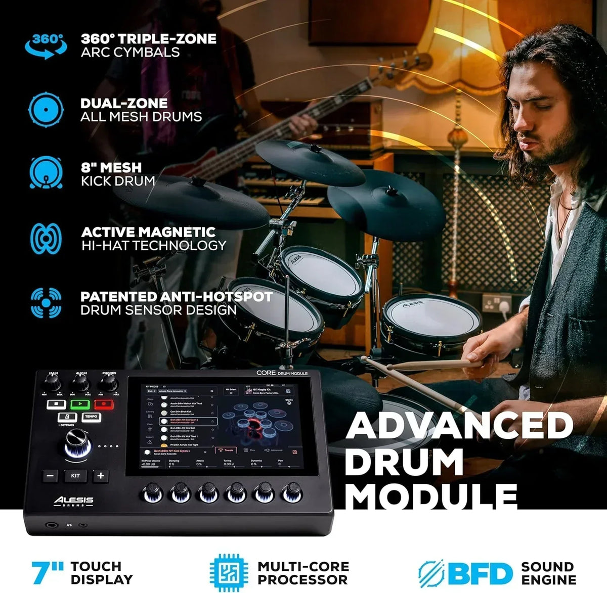 Alison Strata Prime Electronic Drum Set with Touch Screen Dual Area Grid Head