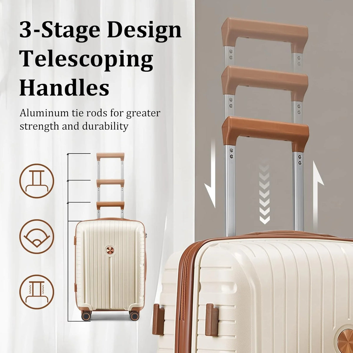 5-piece PP hardshell lightweight travel carry-on luggage set with dual spinner wheels and TSA lock