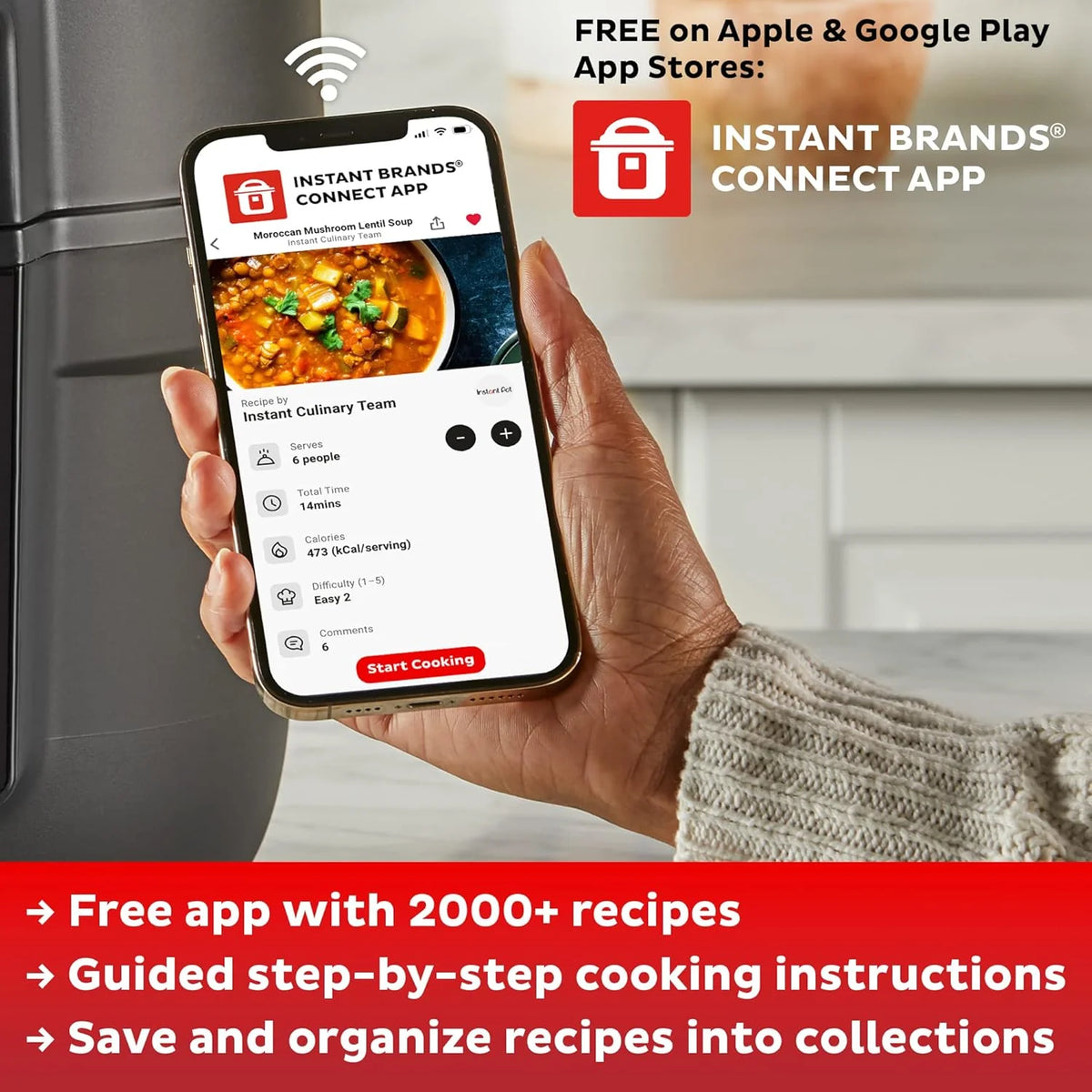 9-in-1 Multicooker, Pressure Cooker, Slow Cook, Rice Maker, Steamer, Sauté, Yogurt, Warmer & Sterilizer, Includes App With Over 800 Recipes, Stainless Steel, 6 Quarts