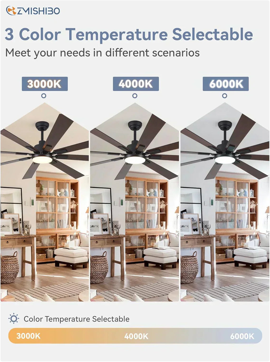 Zmishibo 72-inch large ceiling fan with lighting and remote indoor/outdoor