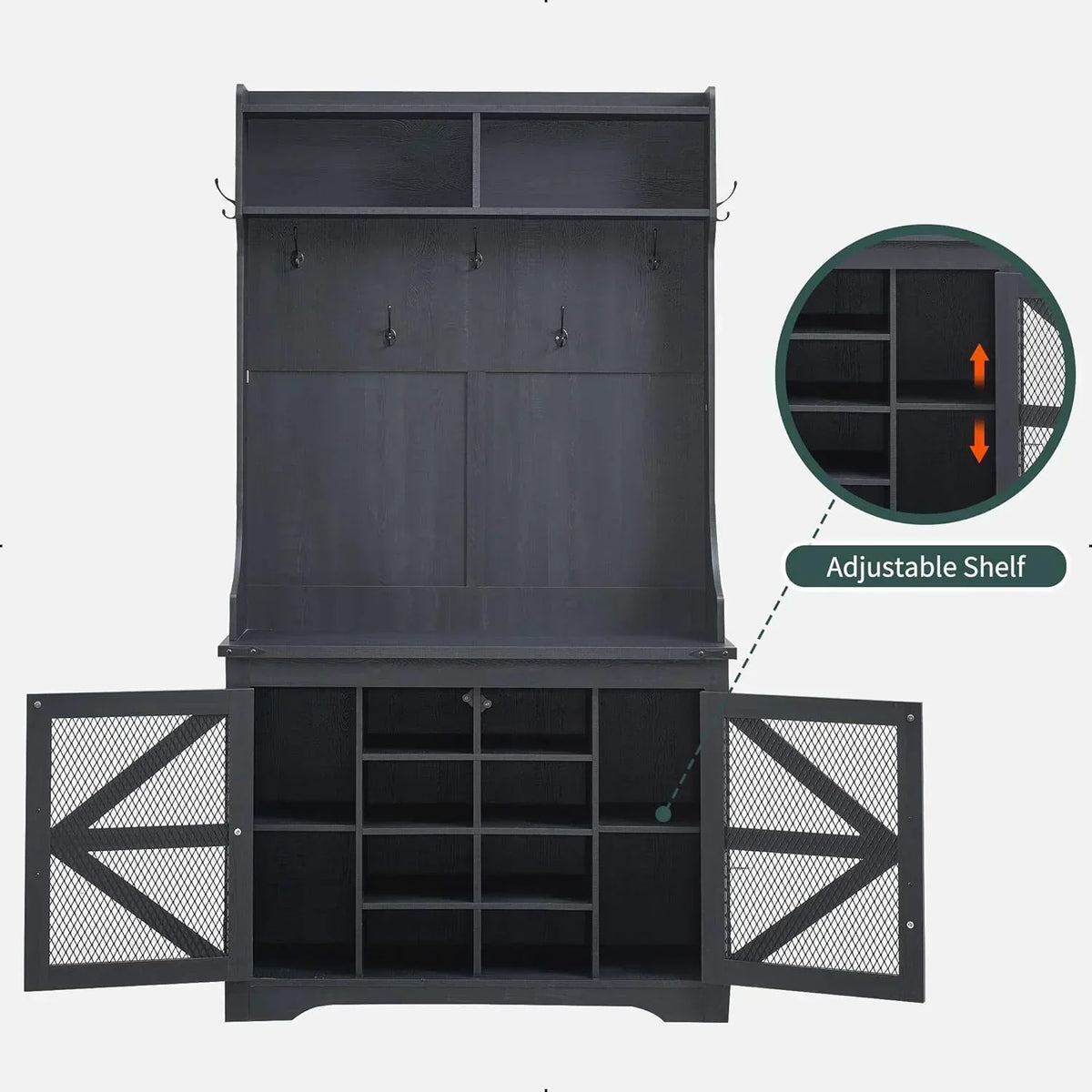 JXQTLINGMU 59-inch Farmhouse Foyer Tree Shoe Storage Entryway Bench Foyer Coat Rack Cabinet
