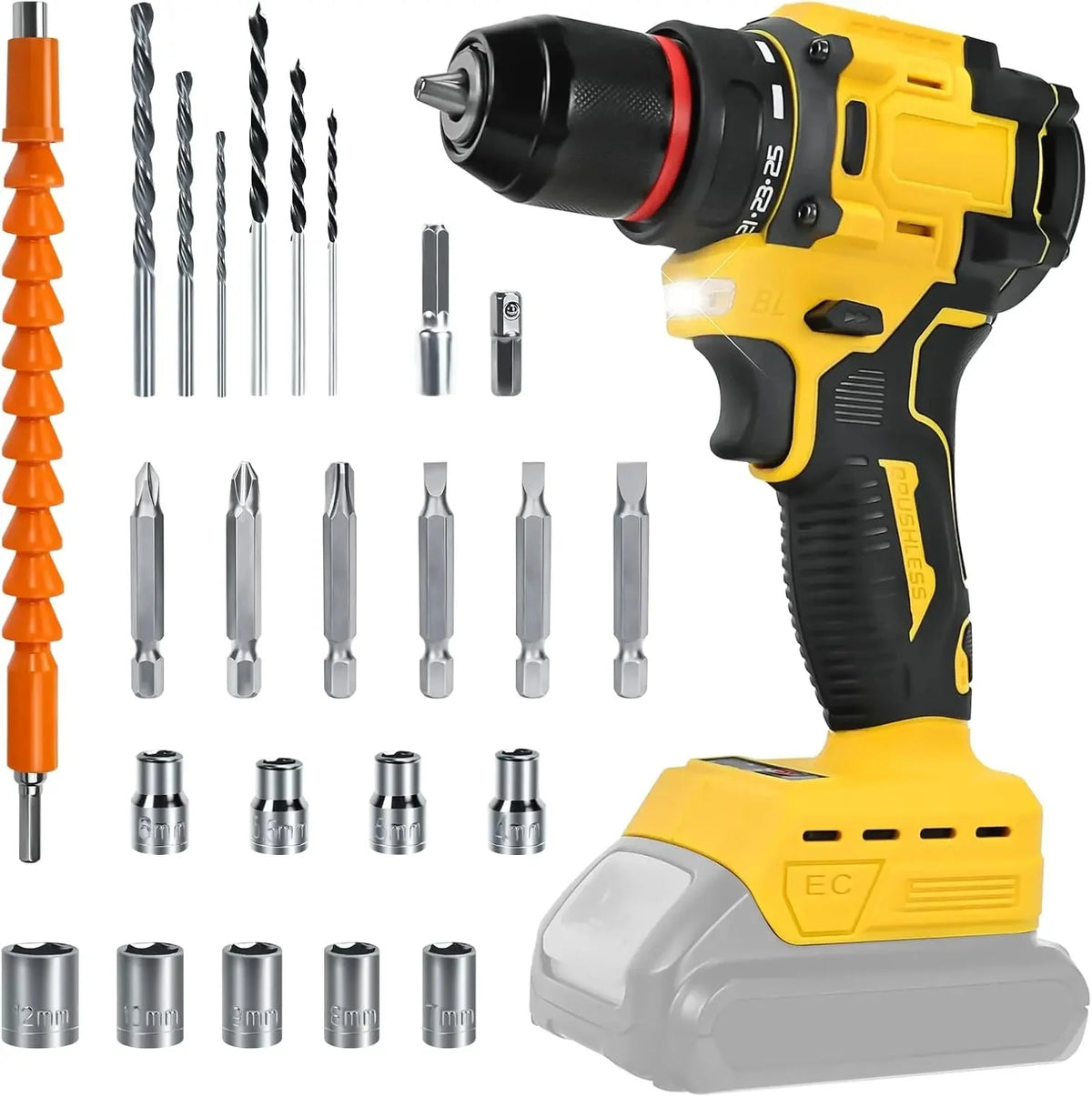 Cordless Drill Driver Compatible with Dewalt 20V Battery Brushless Two Speed