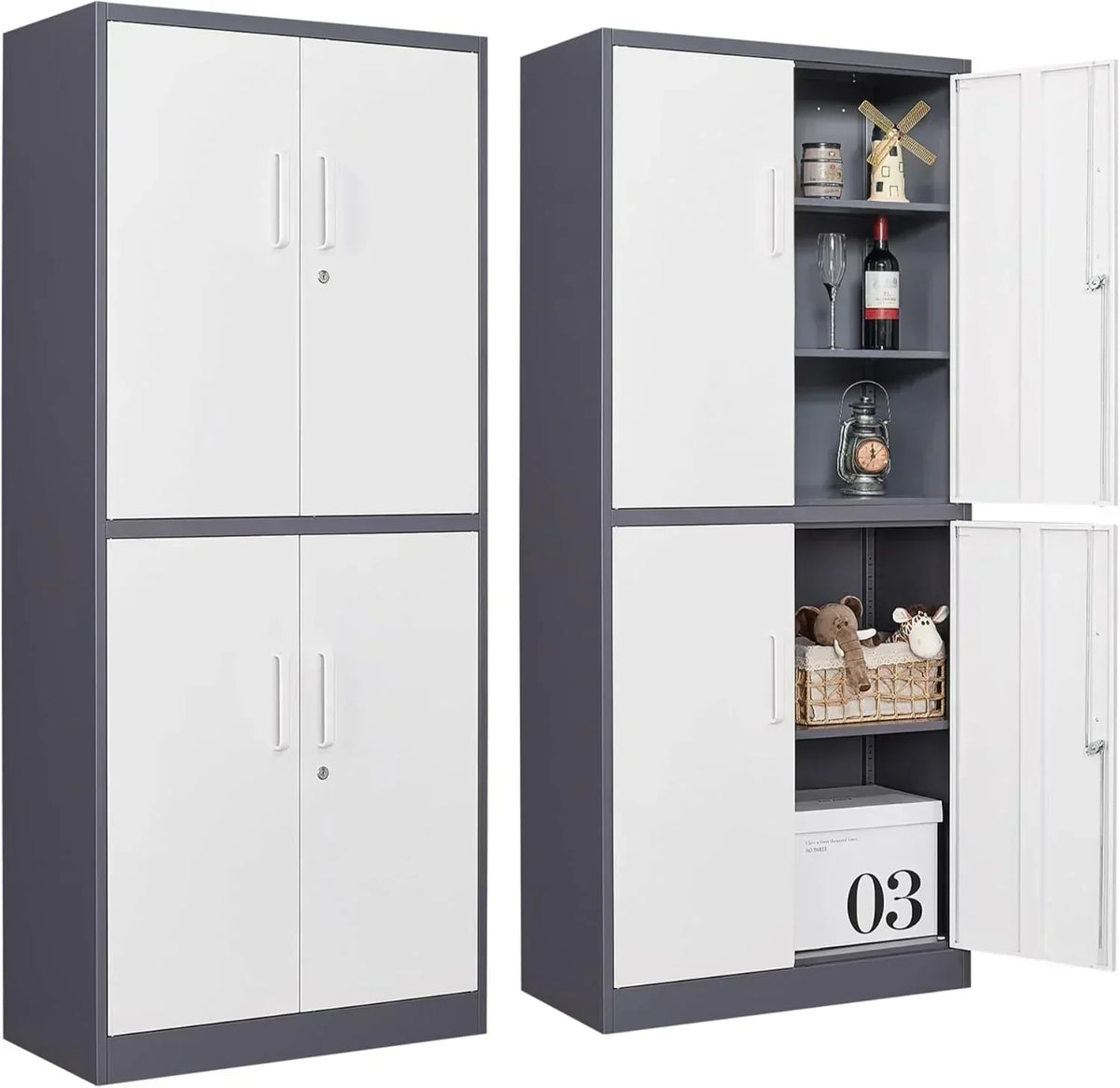 Metal Storage Cabinet with 2 Doors and 6 Shelves Black Metal Cabinet Garage Storage Cabinet
