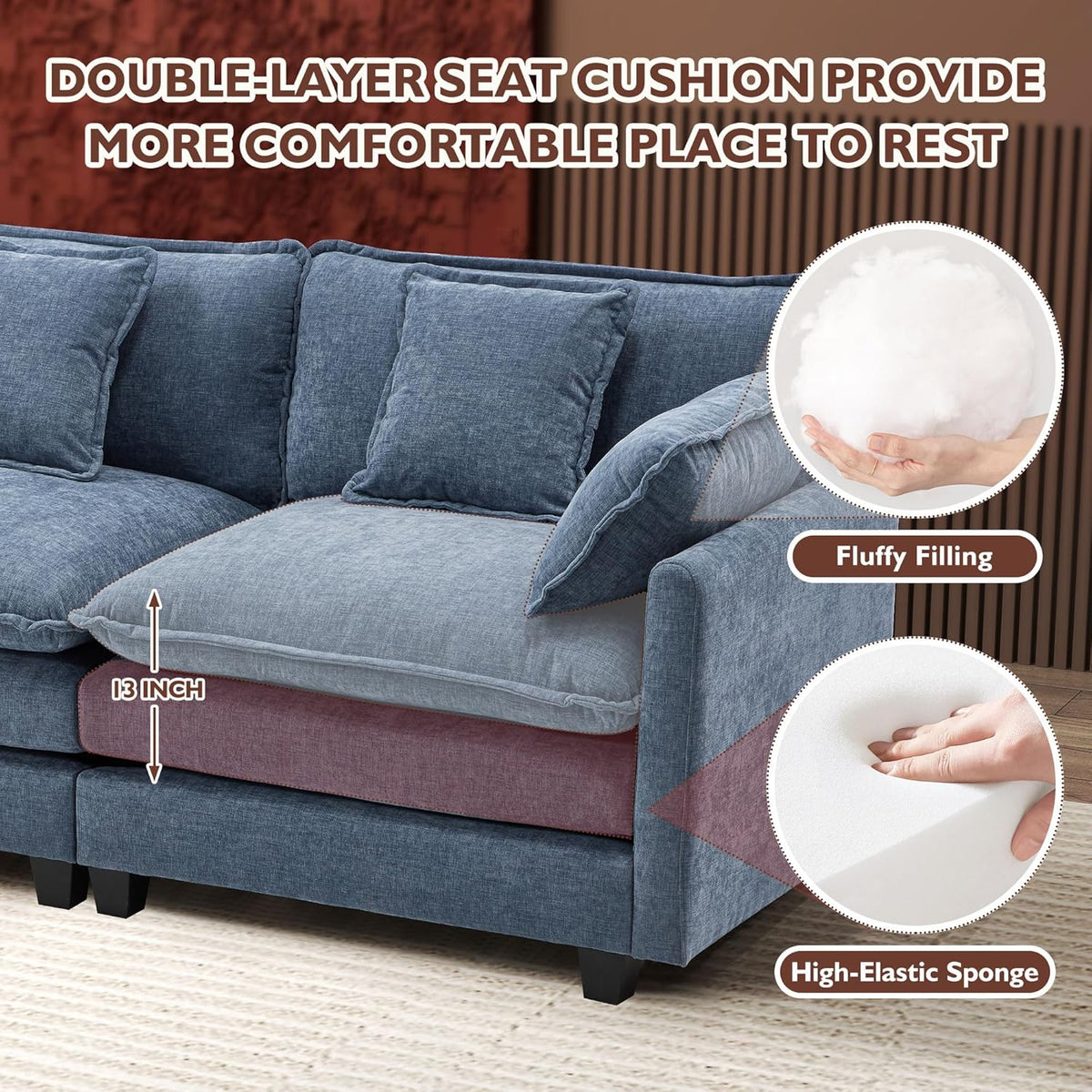 ihanherry 146-inch U-shaped modern sofa modular area cloud sofa