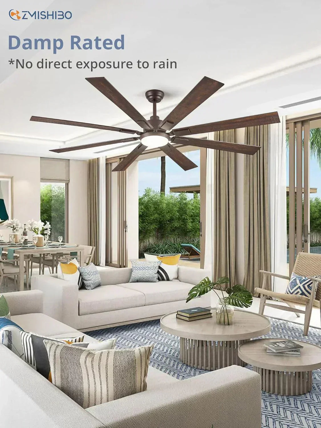 Zmishibo 72-inch large ceiling fan with lighting and remote indoor/outdoor
