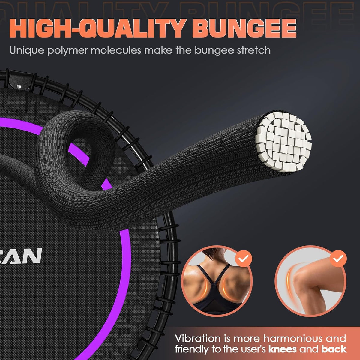 BCAN 450/550 LBS Foldable Mini Trampoline Fitness Trampoline Bungees Adjustable Foam Handle