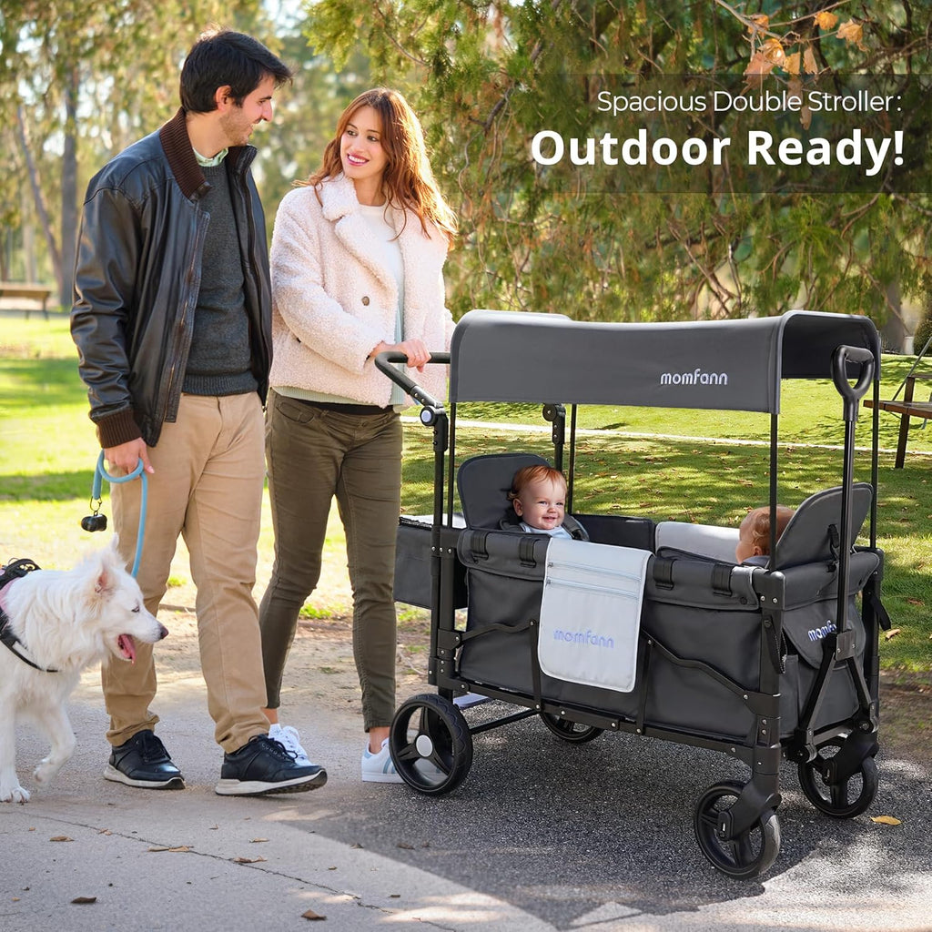 Stroller Wagon for Kids, Wagon Stroller Toddlers 2 Seaters, All-Terrain Baby Wagon Outdoor with Canopy, Parent Organizer, Adjustable Handle & Pull Bar for Infants and Toddlers, Gray