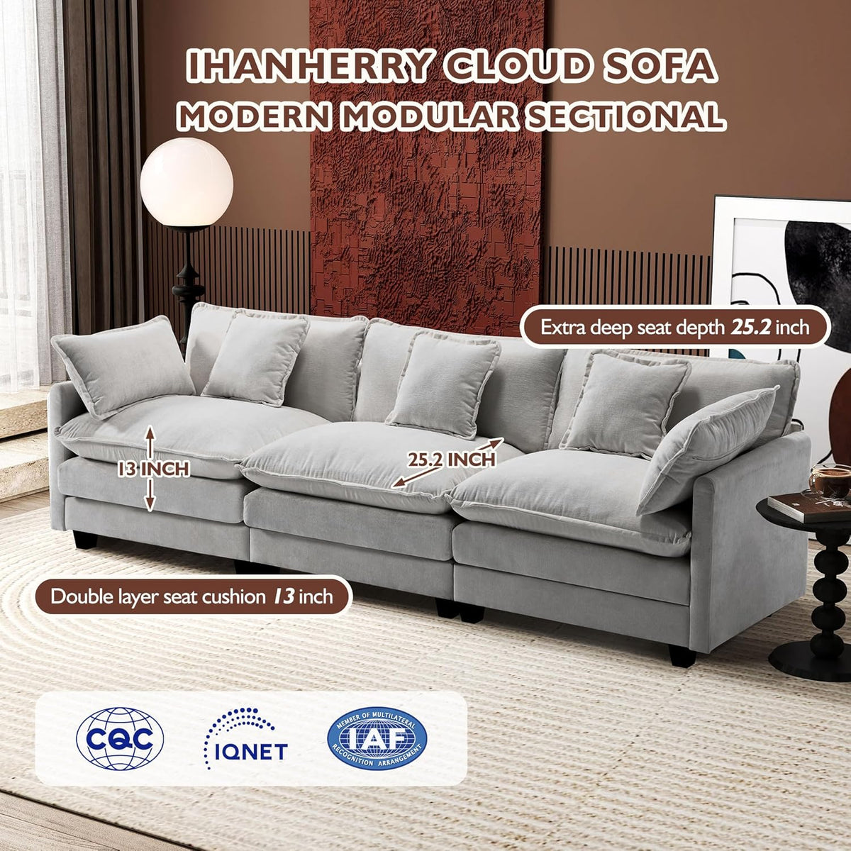 ihanherry 146-inch U-shaped modern sofa modular area cloud sofa