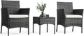 Sweetcripy Patio Furniture Set 3 Pieces, Outdoor Furniture with Soft Cushion and Glass Table, All Weather Manual Weaving Wicker Rattan Patio Chairs for Garden, Terrace, Porch(Black and Beige)