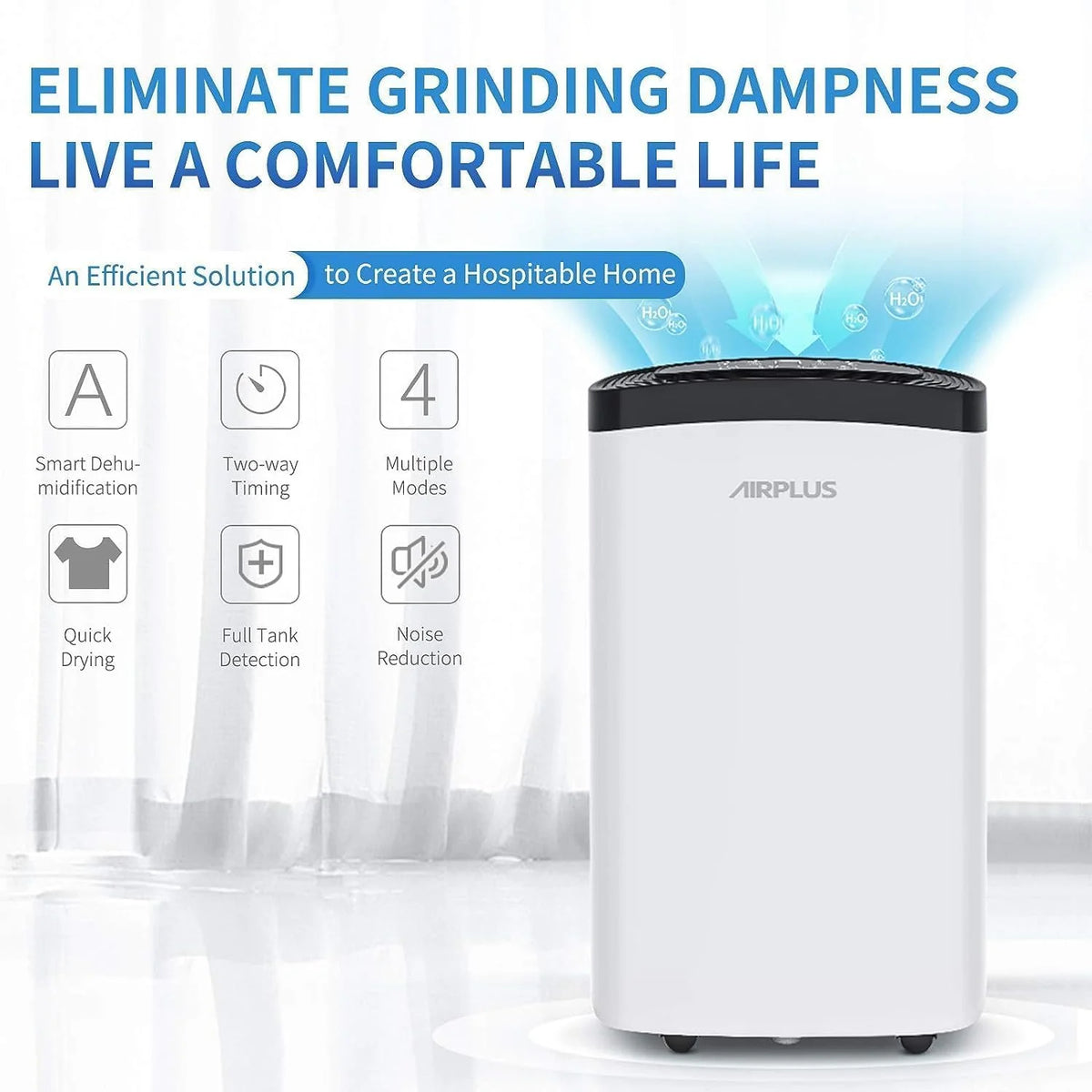 AIRPLUS 1,500 Sq. Ft Dehumidifier for Basement, 30 Pints Powerful Dehumidifier for Home, Large Rooms, Bedrooms, Sufficient Capacity Water Tank with Drain Hose (AP1907)