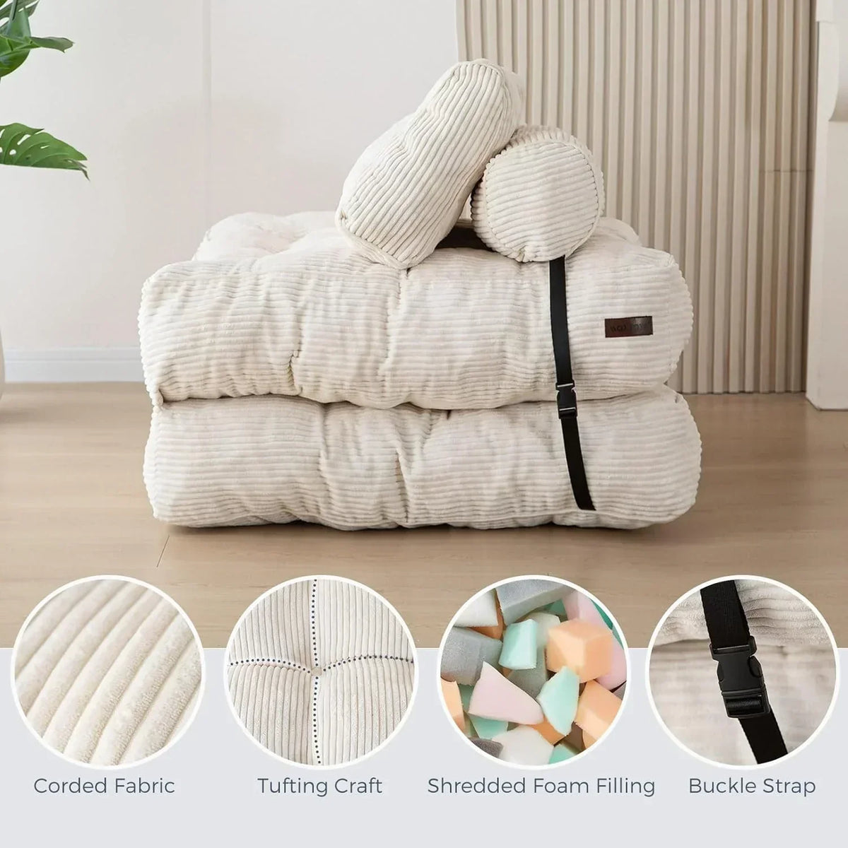 MAXYOYO Folding Sofa Bed Convertible Sleeper Chair with Pillow Foldable Mattress with Back Support