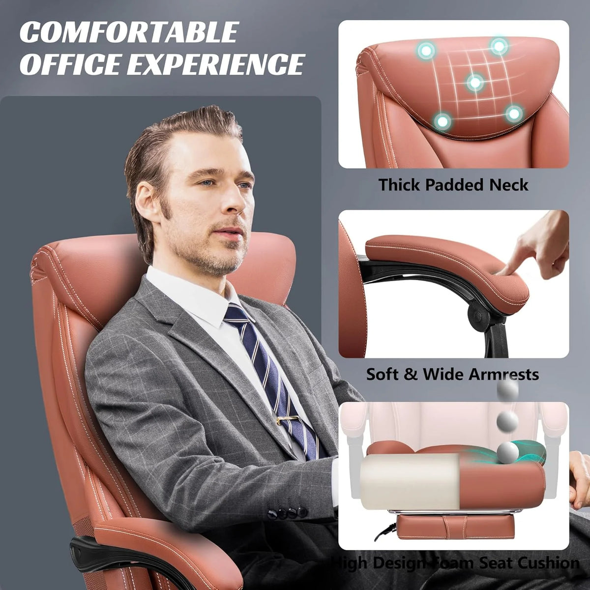 Office Chair Large High-Foot Computer Desk Chair, Breathable Leather Chair Lumbar Support Rotating Computer Chair