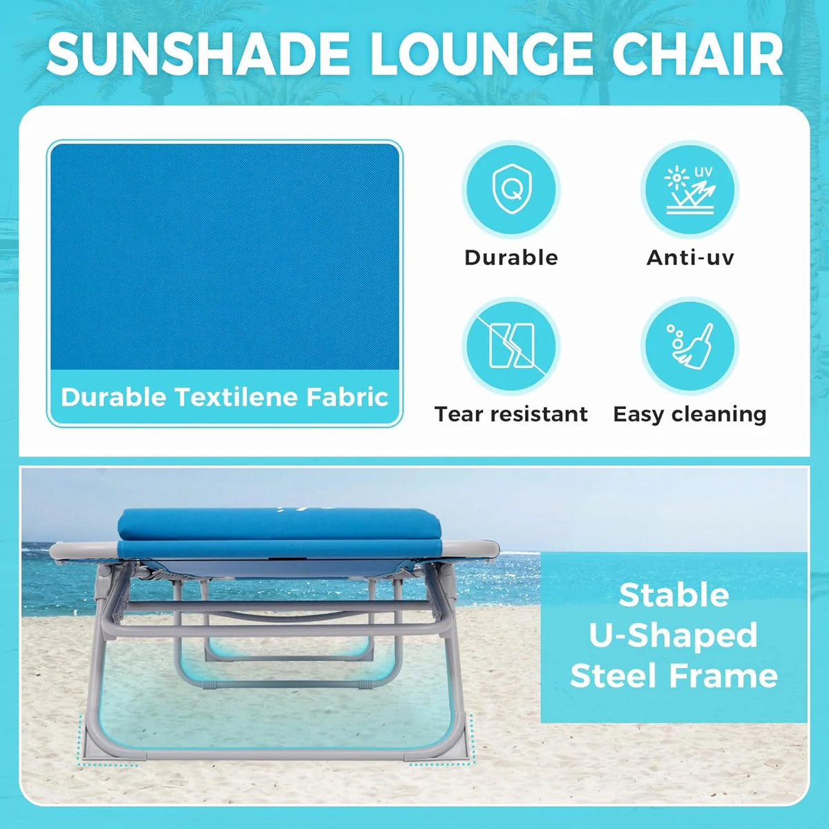 2 Pack Outdoor Chaise Lounge Chair - Portable Folding Patio Pool Lounge Chair, 5 Positions Adjustable Reclining Camping Chair with Side Table,Shoulder Strap, Pillow for Beach Sunbathing Lawn