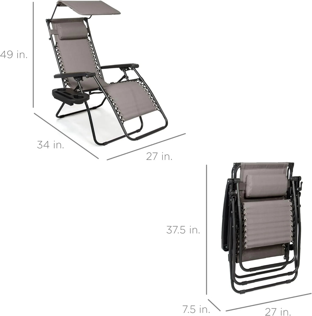 Best Choice Products Folding Zero Gravity Outdoor Recliner Patio Lounge Chair w/Adjustable Canopy Shade, Headrest, Side Accessory Tray, Textilene Mesh - Peacock Blue