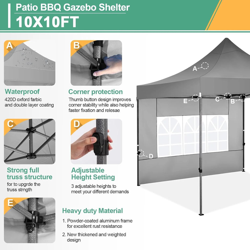 COBIZI 10x20 Heavy Duty Pop up Canopy Tent with 6 sidewalls Easy Up Commercial Outdoor Canopy Wedding Party Tents for Parties All Season Wind & Waterproof Gazebo with Roller Bag,Black(Frame Thickened)