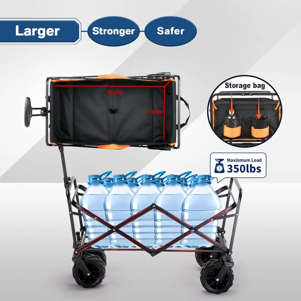 Heavy Duty 350 lb Capacity Foldable Caravan, Outdoor Folding Camping Caravan, Portable Grocery Cart, Adjustable Rolling Cart