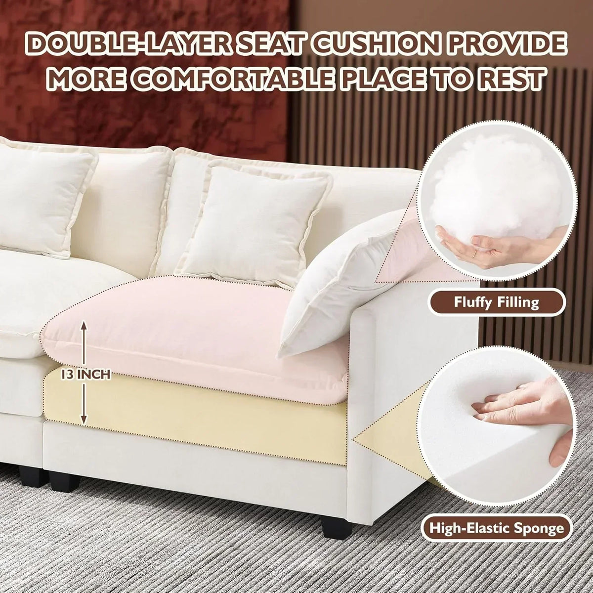 ihanherry 146-inch U-shaped modern sofa modular area cloud sofa