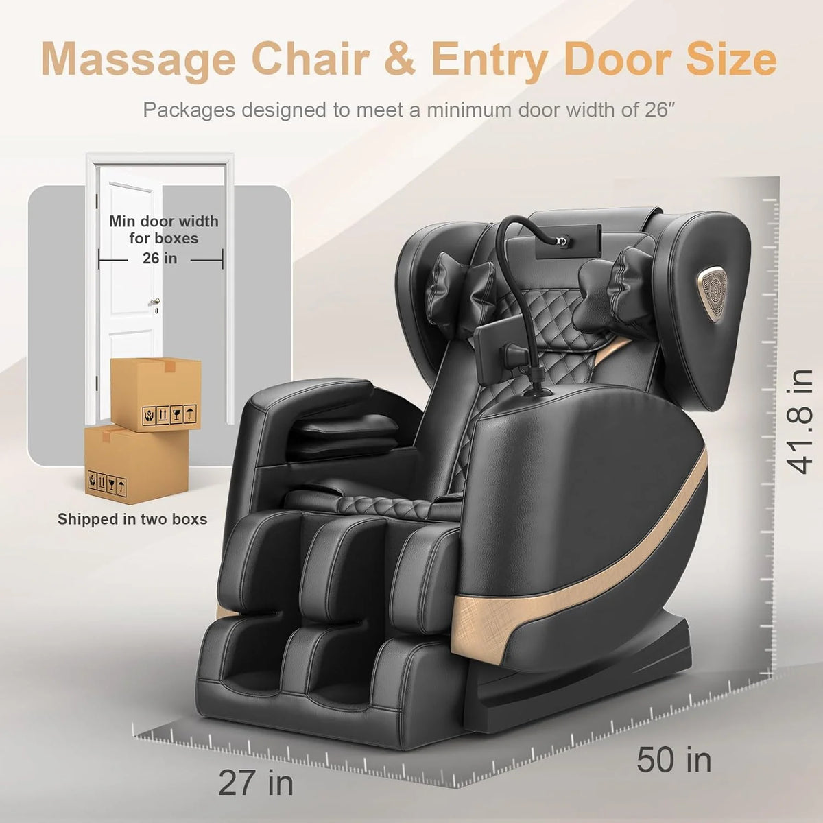 2025 Massage Chair Full Body, Zero Gravity Massage Chair with 10 Fix Rollers, Heating, Foot Massage, Auto Modes, Bluetooth Speaker, Touch Screen Controller (Black & Brown)