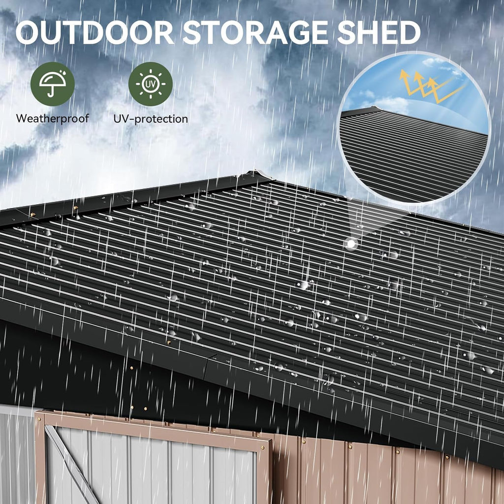 Aoxun 12x10 FT Shed Metal Outdoor Waterproof Storage Shed Steel Utility Garden Tool Shed with Door & Lock Outdoor Storage for Garden Patio Lawn Poolside, Brown