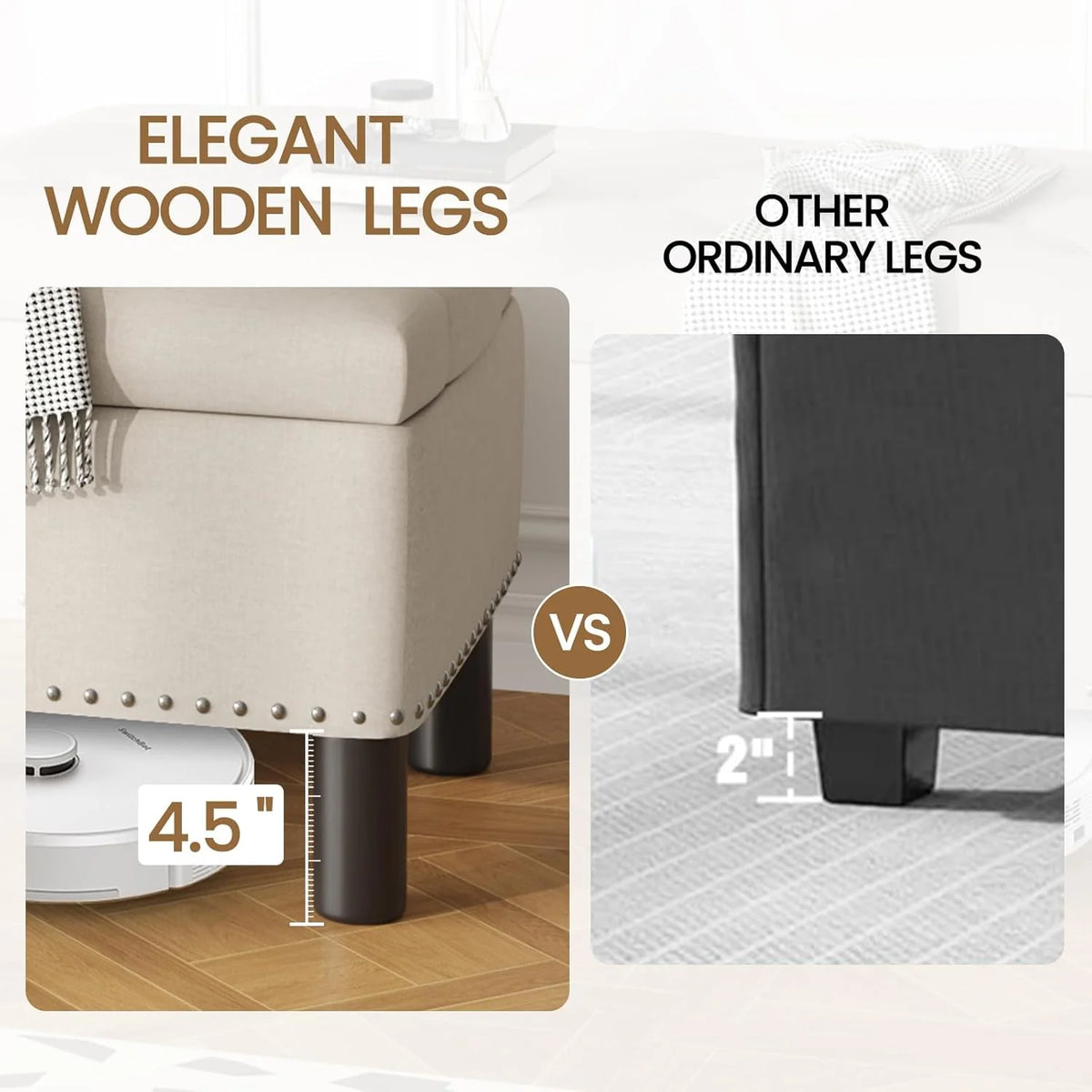 Furniliving Modern Storage Ottoman Bench, Sherpa Ottoman End of Bed Bench with Solid Wood Legs Upholstered Ottoman Benches with Storage Indoor Bench