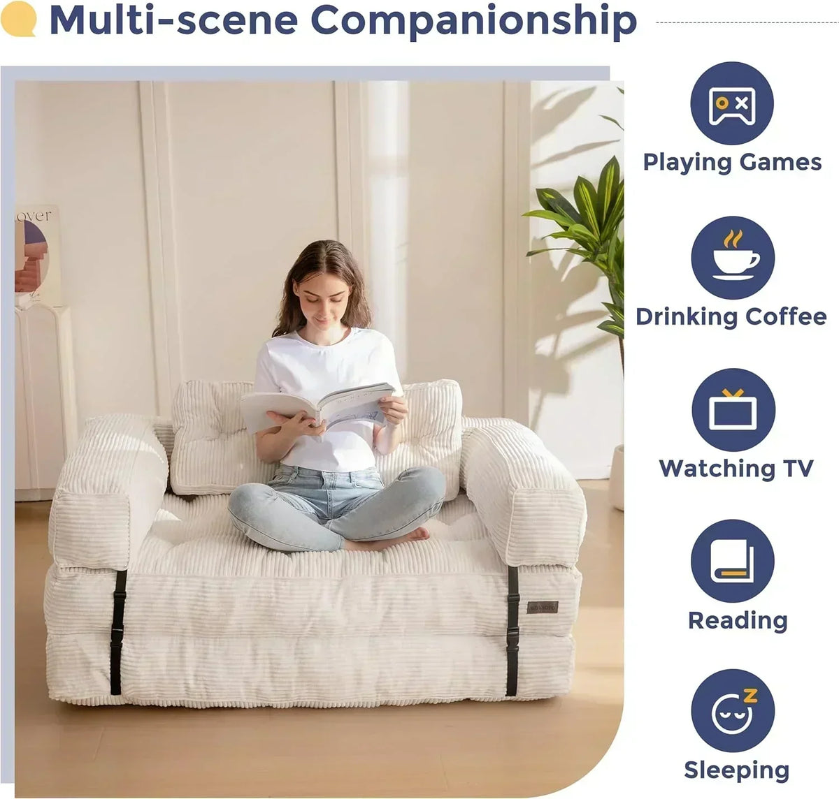 Folding Sofa Bed L-Shaped Convertible Sofa Bed with Armrests and Pillows