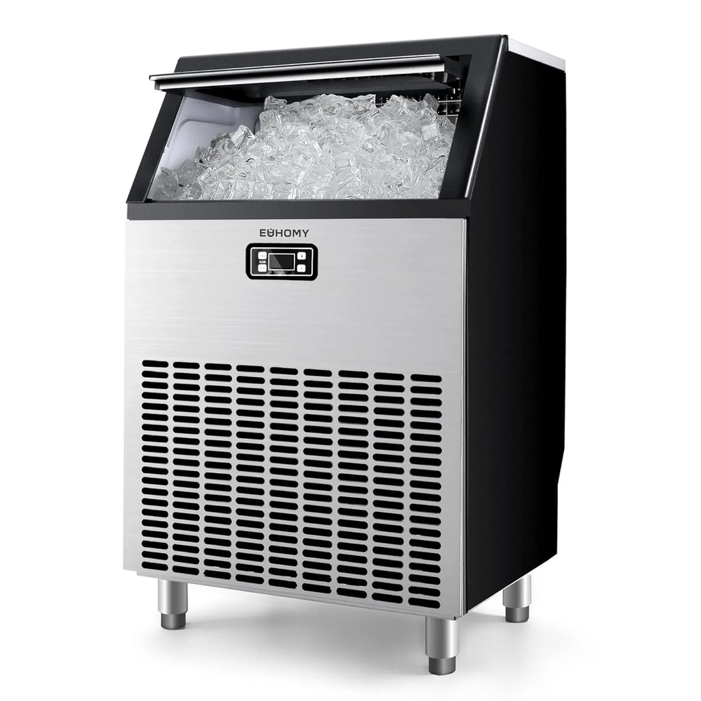 EUHOMY Commercial Ice Maker Machine, 100lbs/24H Stainless Steel Under Counter ice Machine with 33lbs Ice Storage Capacity, Freestanding Ice Maker.