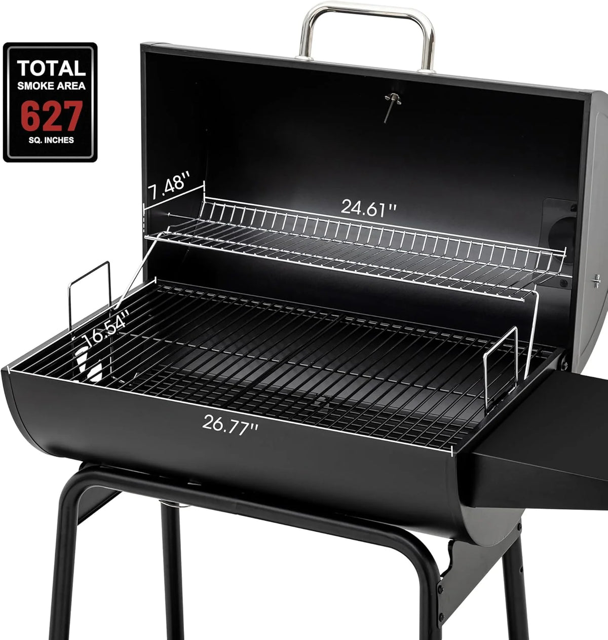 Royal Gourmet CC1830 30 Inch Barrel Charcoal Grill with Side Table, Outdoor BBQ Grill with 627 Sq. In. Cooking Space for Backyard, Patio and Parties, Black