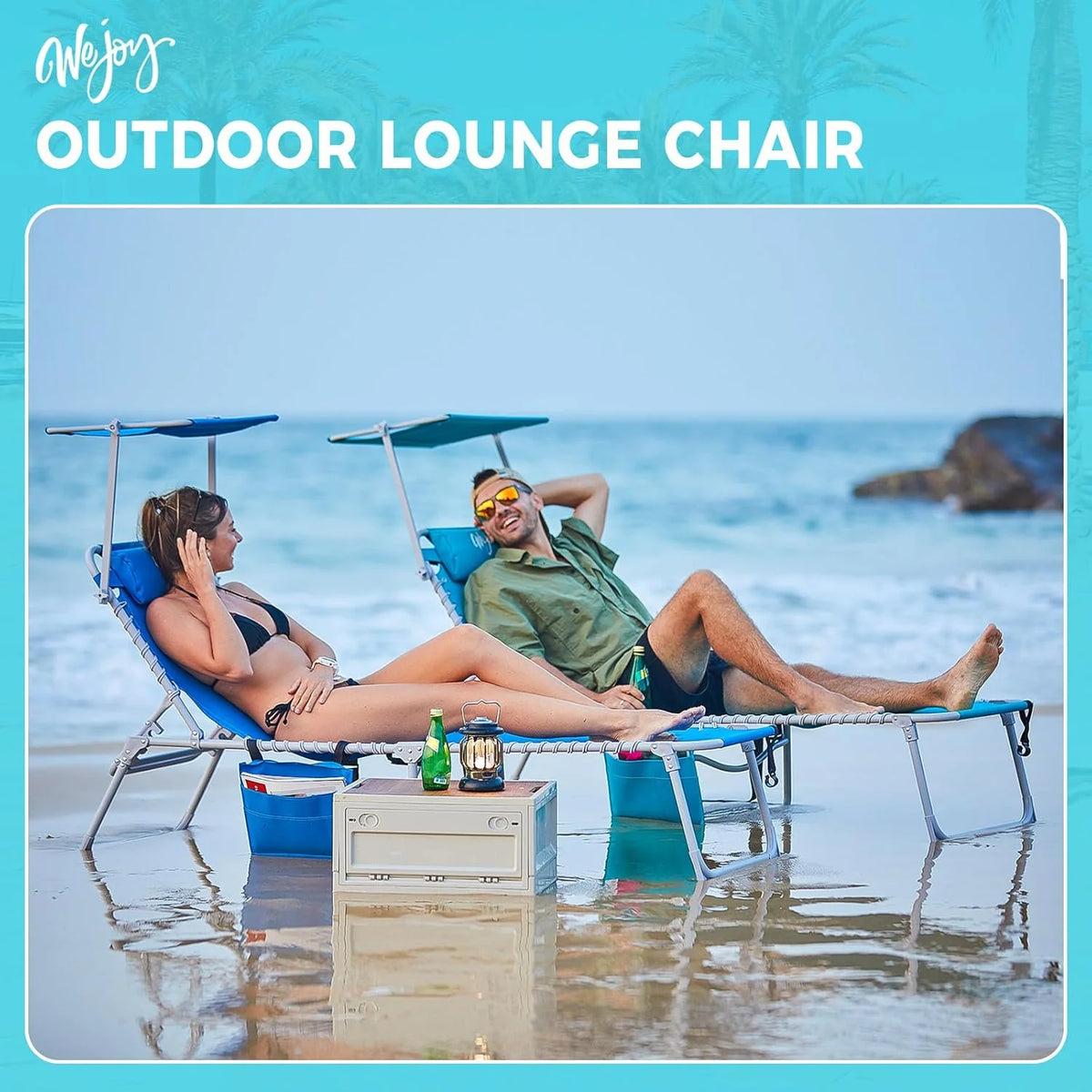 2 Pack Outdoor Chaise Lounge Chair - Portable Folding Patio Pool Lounge Chair, 5 Positions Adjustable Reclining Camping Chair with Side Table,Shoulder Strap, Pillow for Beach Sunbathing Lawn